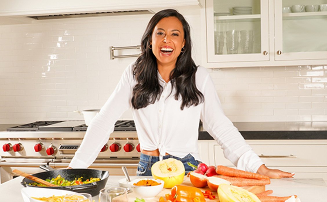 Kristin Avagliano preparing a healthy meal in a kitchen